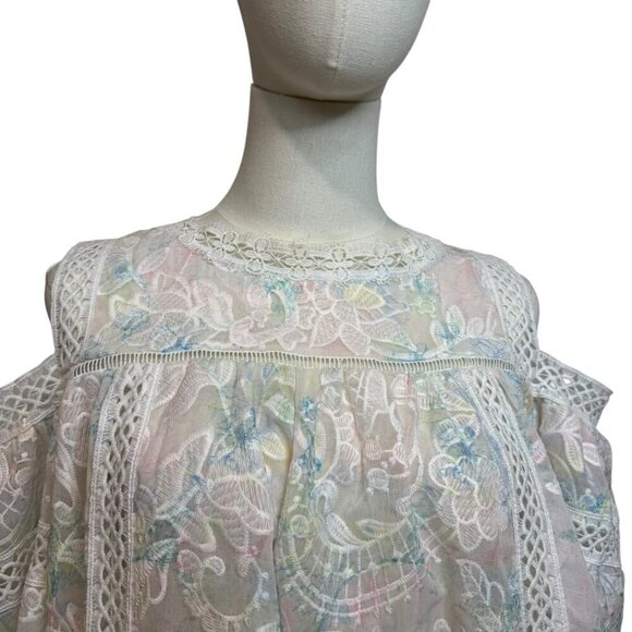 Embroidered Cold Shoulder women's Lace Inset Top. Size M - Picture 5 of 5